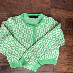 Vero Moda Green Geo Print Cardigan | Retro Button Front Sweater